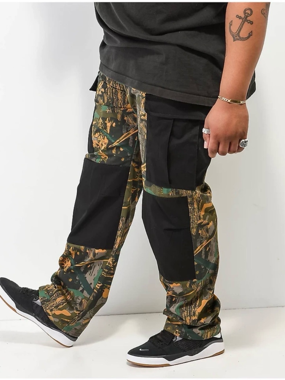 Monet Skateboards Green Camo Cargo Pants with Black Reinforced